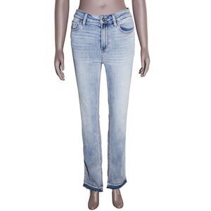 Paige High Waisted Light Wash Straight Leg Distressed Jeans 26W 31L